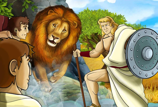 Zeichentrickszene mit griechischen oder römischen Kriegern oder Philosophen — Stockfoto