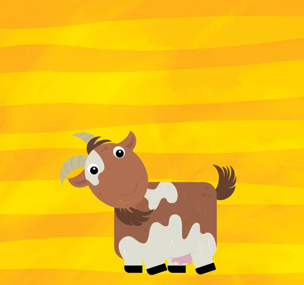 cartoon scene with farm animal goat on yellow stripes illustration for children