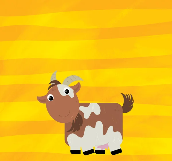 cartoon scene with farm animal goat on yellow stripes illustration for children