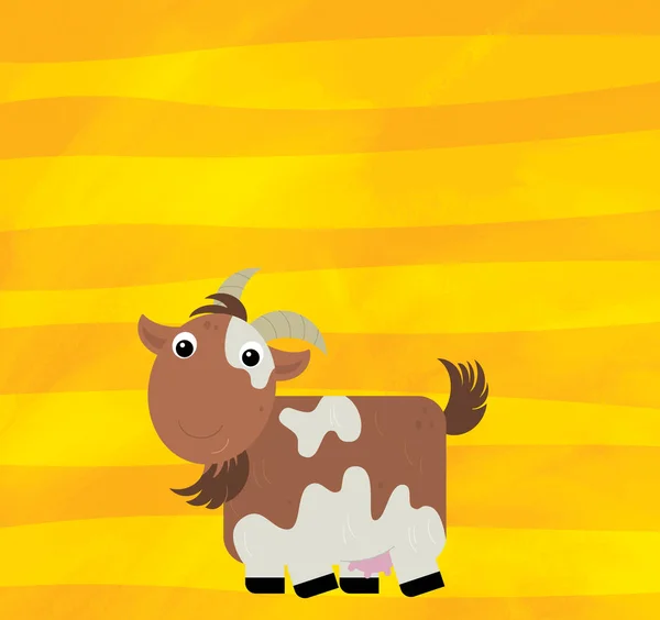 Scena dei cartoni animati con fattoria animale capra su strisce gialle illustrazione per bambini — Foto Stock