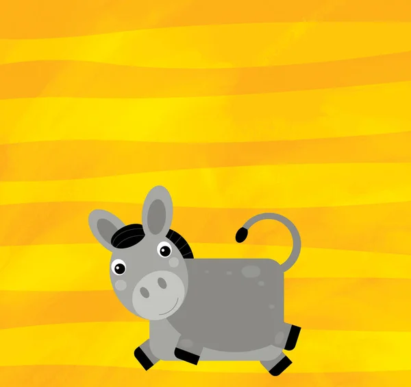 Cena dos desenhos animados com animal de fazenda burro em listras amarelas ilustração para crianças — Fotografia de Stock
