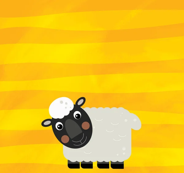 Cartoon scene with farm sheep animal on yellow stripes illustration for children — 스톡 사진