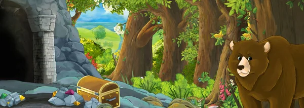 Cartoon scene with eagle bird in the forest with hidden entrance — 스톡 사진