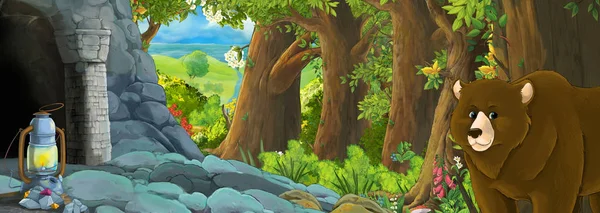 Cartoon scene with eagle bird in the forest with hidden entrance — Stock Photo, Image