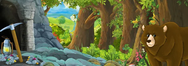 Scène de dessin animé avec aigle oiseau dans la forêt avec entrée cachée — Photo