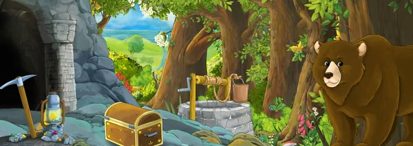 Cartoon scene with eagle bird in the forest with hidden entrance — 스톡 사진