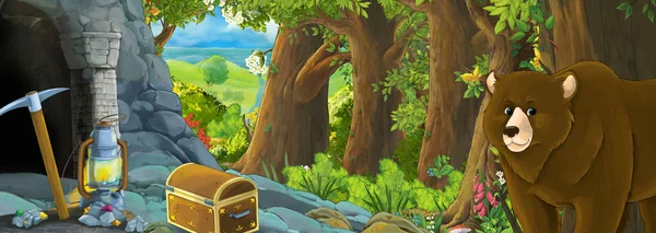 Cartoon scene with eagle bird in the forest with hidden entrance — Stock Photo, Image