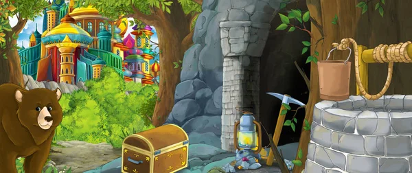 Cartoon scene with eagle bird in the forest with hidden entrance — 스톡 사진