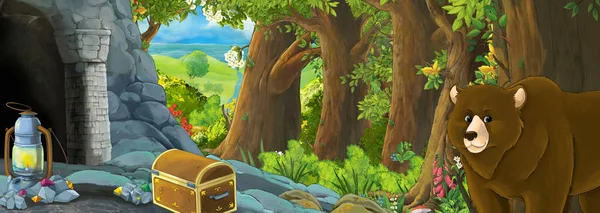 Scène de dessin animé avec aigle oiseau dans la forêt avec entrée cachée — Photo