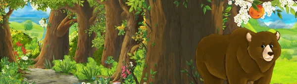 Ormanda çayırlı kartal kuşuyla karikatür yaz sahnesi — Stok fotoğraf