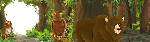 Funny cartoon scene with eagle bird in the forest with hidden en — Stock Photo, Image