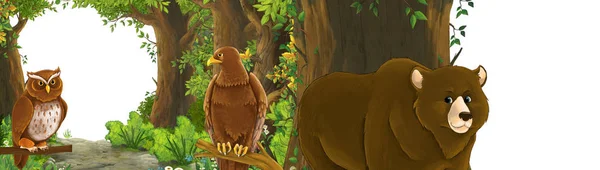 Divertente scena del cartone animato con aquila uccello nella foresta con nascosto en — Foto Stock