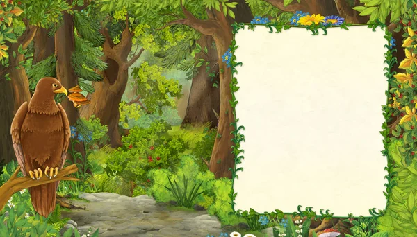Cartoon zomer scene met weide in het bos met frame voor te — Stockfoto