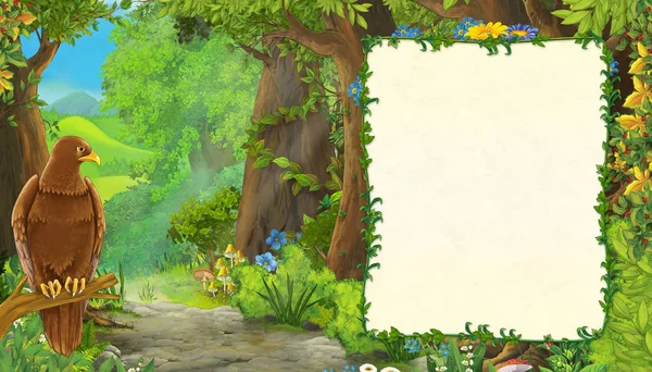 Cartoon zomer scene met weide in het bos met frame voor te — Stockfoto