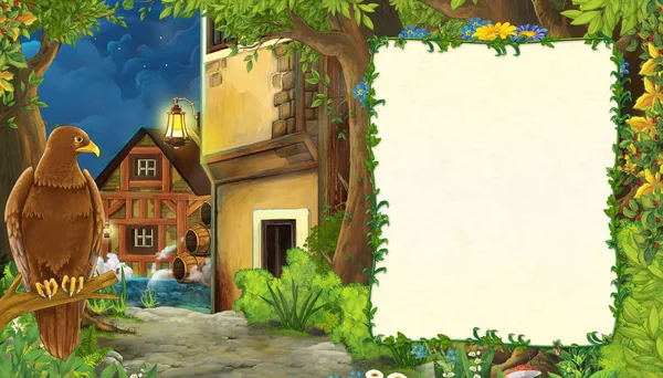 Tecknad natur scen med medeltida stad gata - illustration fo — Stockfoto