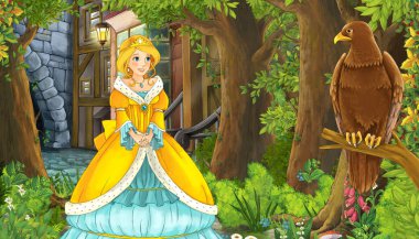 çizgi film doğa sahnesi. Kuş kartalı, kuş kartalı ve mediev.