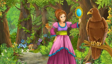 Ormanda çayırlı kuş kartallı bir yaz sahnesi.