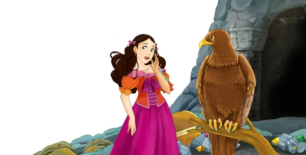 Cartoon scene with bird eagle with entrance to the mine with bir — Stock Photo, Image