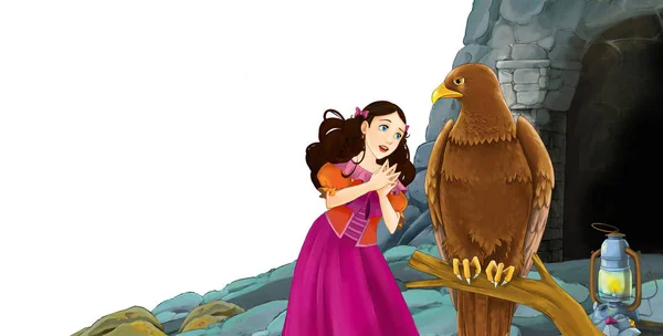 Scena kreskówki z orłem ptaków z wejściem do kopalni z bir — Zdjęcie stockowe