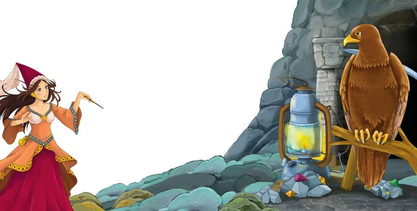 Cartoon-Szene mit Vogel Adler mit Eingang zum Bergwerk mit bir — Stockfoto