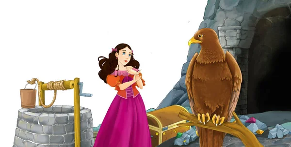 Cartoon scene with bird eagle with entrance to the mine with bir — Stock Photo, Image