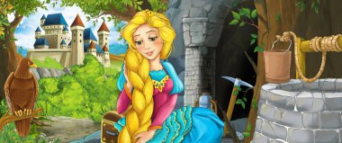 Ormanda eski madene gizli girişi olan karikatür sahnesi