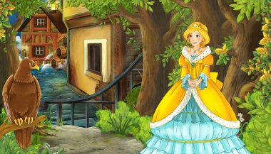 Ortaçağ sokak karikatür doğa sahnesi - illüstrasyon