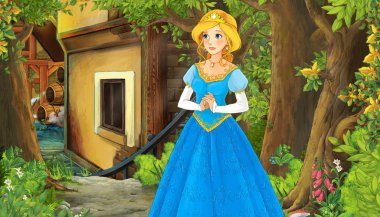 Ortaçağ sokak karikatür doğa sahnesi - illüstrasyon