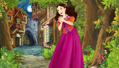 Ortaçağ sokak karikatür doğa sahnesi - illüstrasyon