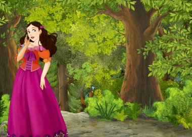 Orman illüstrasyonunda çayır olan karikatür yaz sahnesi