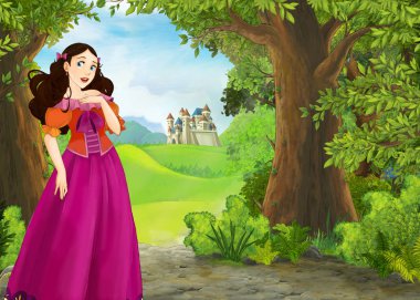 Karikatür doğa sahnesi. Güzel şatosu var.