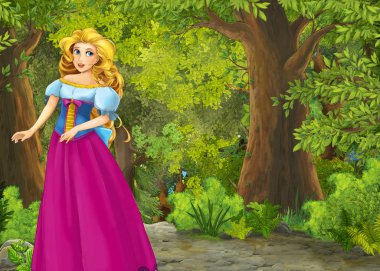 Orman illüstrasyonunda çayır olan karikatür yaz sahnesi