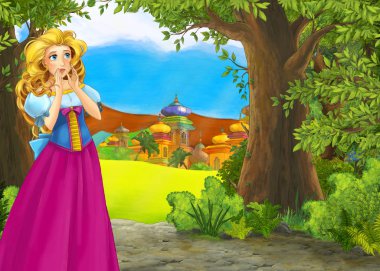 Karikatür doğa sahnesi. Güzel şatosu var.