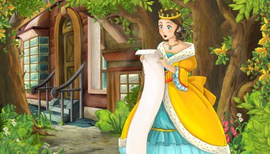 Ortaçağ sokak karikatür doğa sahnesi - illüstrasyon