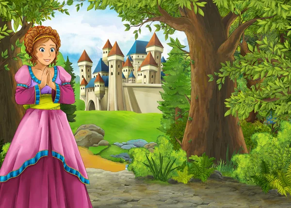 Cartoon nature scene with beautiful castle - illustration for th — Stock Photo, Image