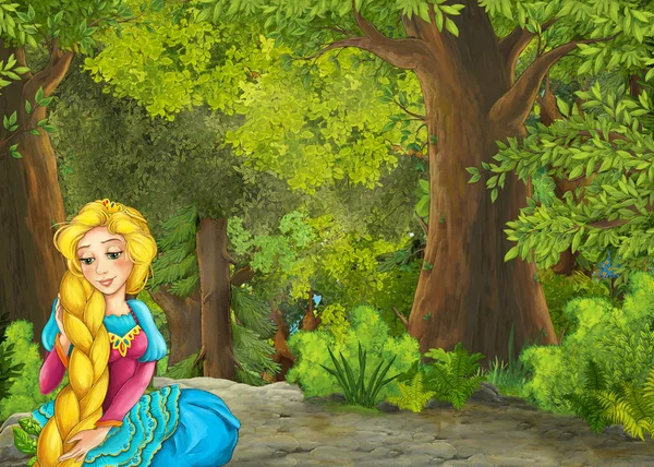 Tecknad sommarscen med äng i skogen illustration för — Stockfoto