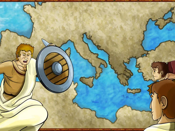 Cartoon map scene with greek or roman character or trader mercha — 스톡 사진