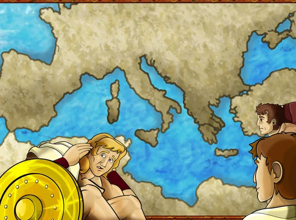 Cartoon map scene with greek or roman character or trader mercha — 스톡 사진