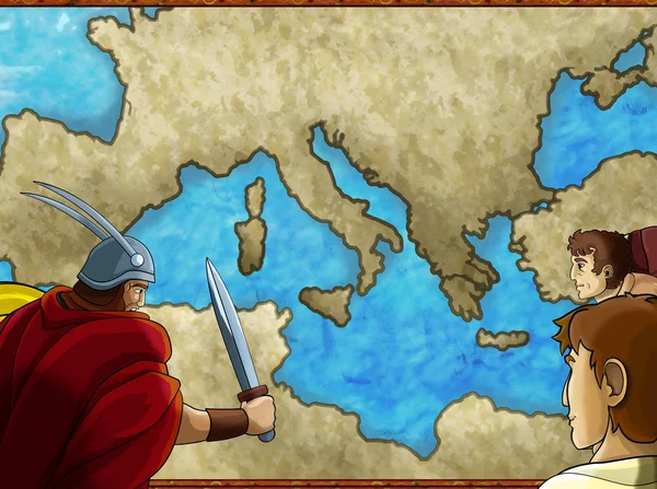 Cartoonkartenszene mit griechischem oder römischem Charakter oder Händler Mercha — Stockfoto
