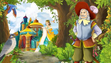 Ormanda çayırların olduğu karikatür yaz sahnesi güzel bir halkla ilişkiler.