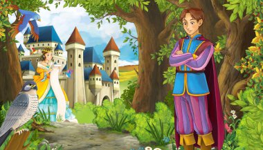 Ormanda çayırların olduğu karikatür yaz sahnesi güzel bir halkla ilişkiler.