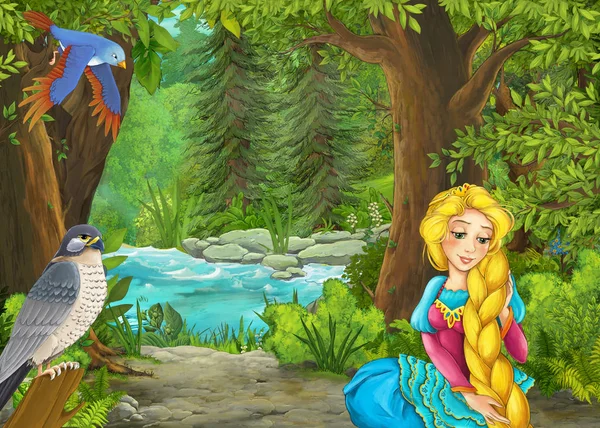 Мультфильм летняя сцена с meadow в лесу с красивым pr — стоковое фото
