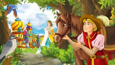 Ormanda çayırların olduğu karikatür yaz sahnesi güzel bir halkla ilişkiler.