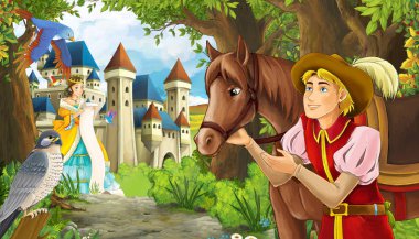 Ormanda çayırların olduğu karikatür yaz sahnesi güzel bir halkla ilişkiler.