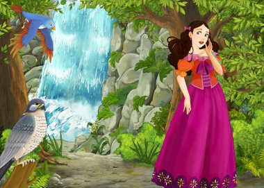 Ormanda çayırların olduğu karikatür yaz sahnesi güzel bir halkla ilişkiler.