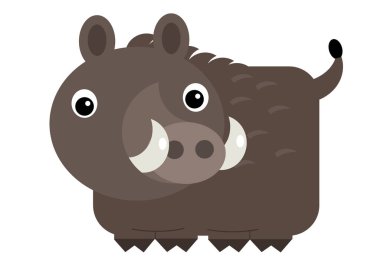 Beyaz arkaplanda neşeli yaban domuzu olan çizgi film sahnesi