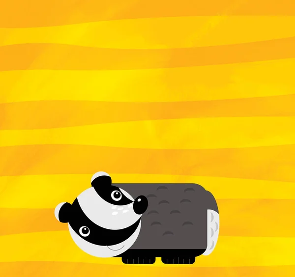 Cartoon scene with farm animal badger on yellow stripes illustration — Stok fotoğraf