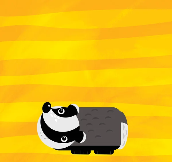 Cartoon scene with farm animal badger on yellow stripes illustration — 스톡 사진