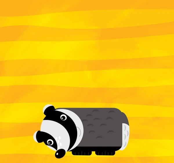Cartoon scene with farm animal badger on yellow stripes illustration — Stock Photo, Image