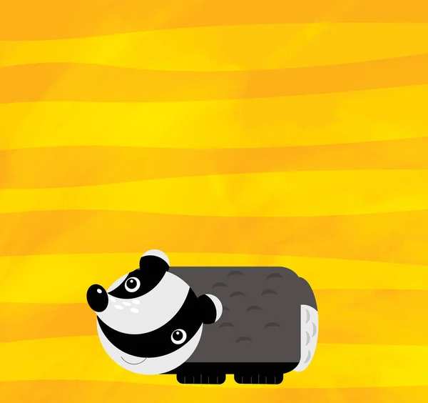Scène de dessin animé avec animal de ferme blaireau sur bande jaune illustration — Photo
